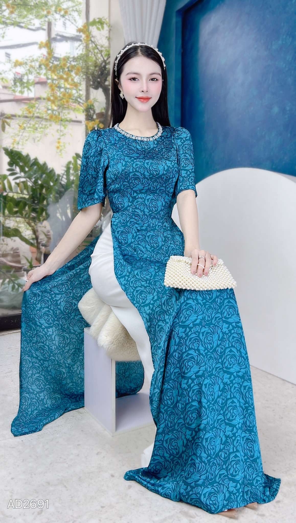 Áo Dài Hoa Hồng Đá AD2691 (áo lẻ)