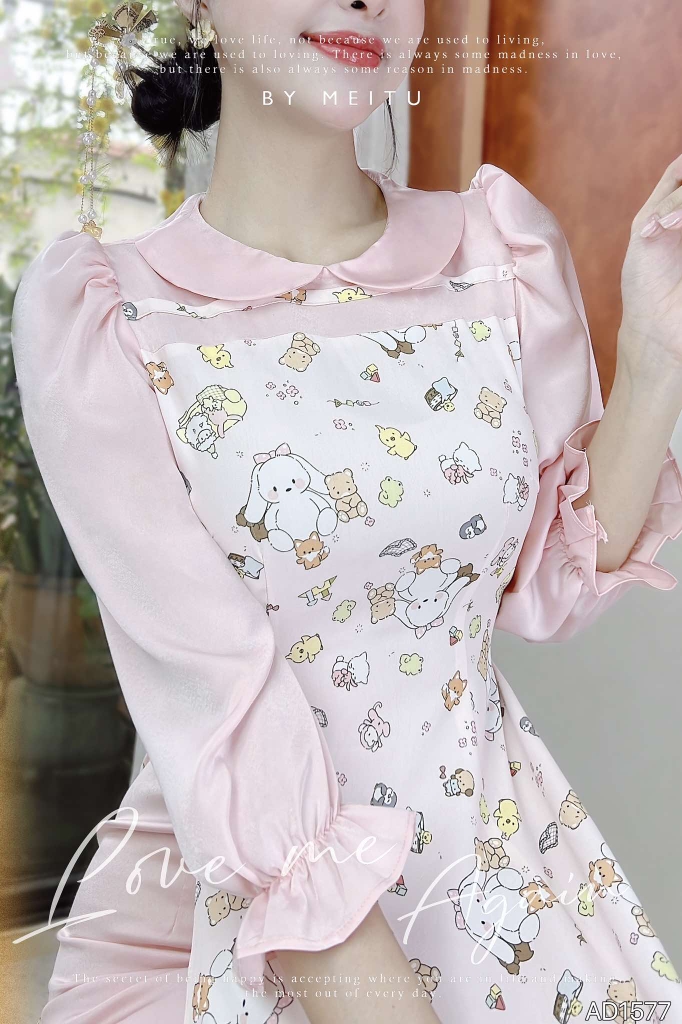 Áo Dài Cổ Sen Line Ngang AD1577 (áo lẻ)