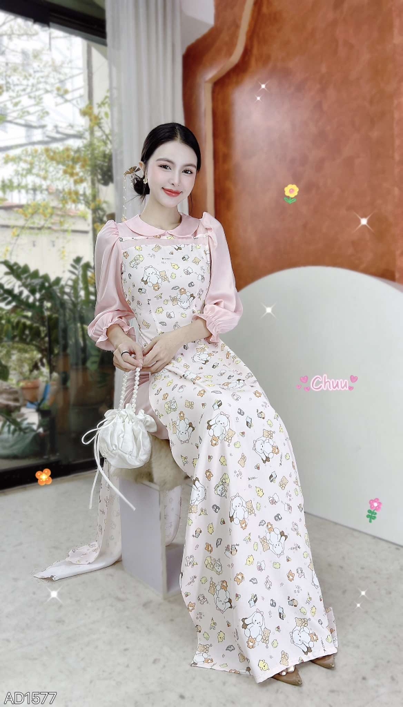 Áo Dài Cổ Sen Line Ngang AD1577 (áo lẻ)