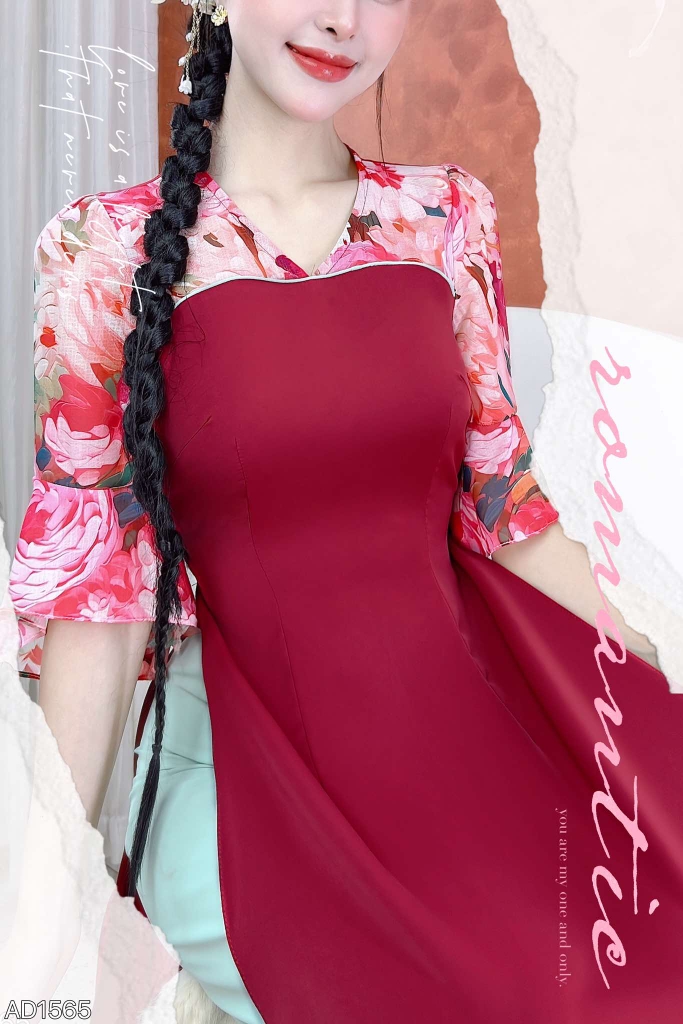 Áo Dài Cổ V tay Xòe AD1565 (áo lẻ)