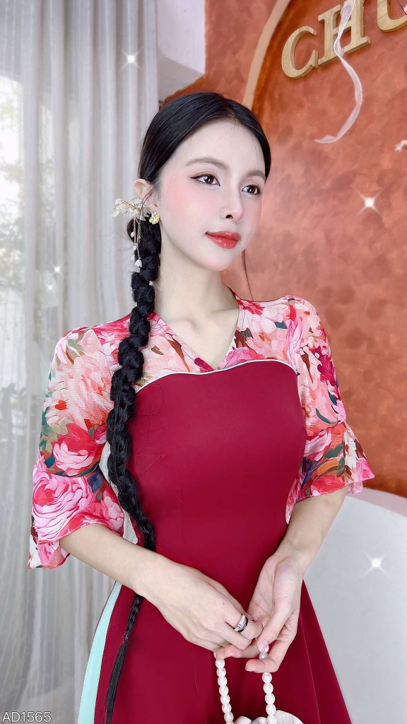 Áo Dài Cổ V tay Xòe AD1565 (áo lẻ)