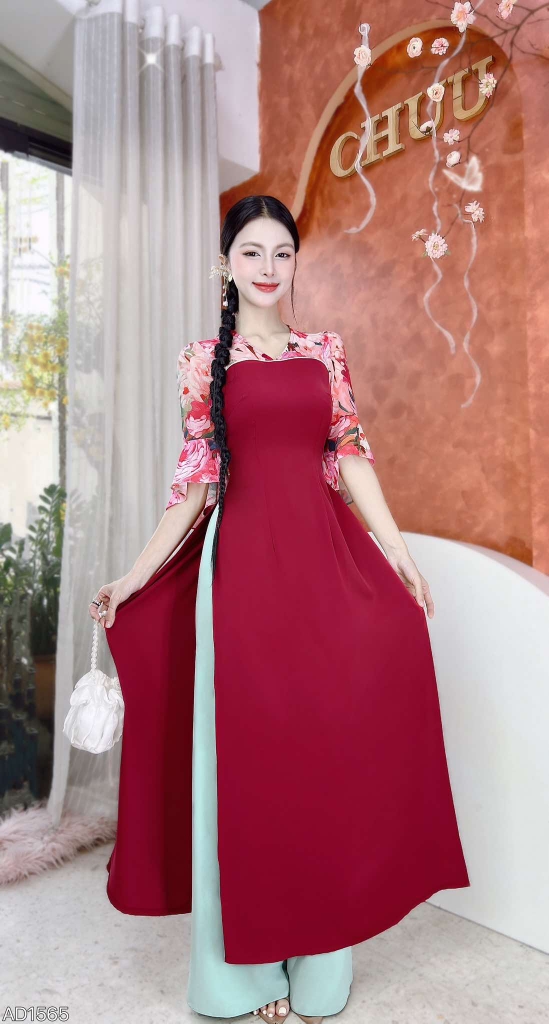 Áo Dài Cổ V tay Xòe AD1565 (áo lẻ)