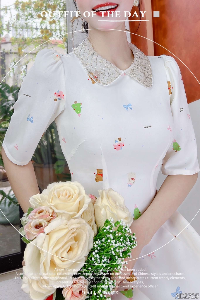 Áo Dài Cổ Hạt Min Châu AD2725 (áo lẻ)