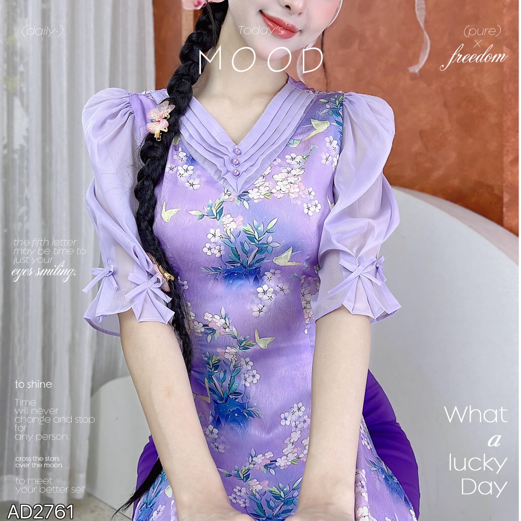 Áo Dài Cổ V Ngọc Châu AD2761 (áo lẻ)