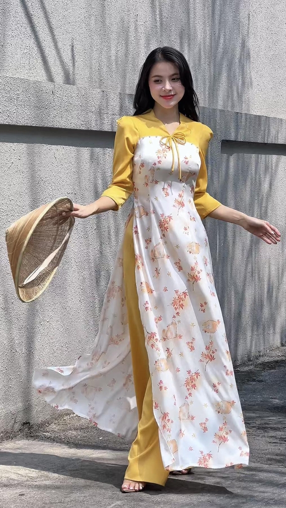 Áo Dài Hoa 4 Cánh AD9190 (áo lẻ)