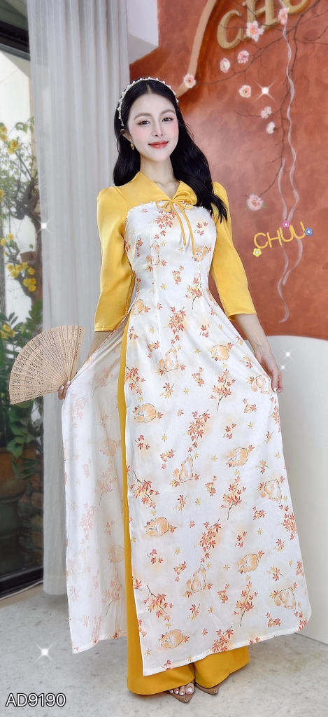 Áo Dài Hoa 4 Cánh AD9190 (áo lẻ)