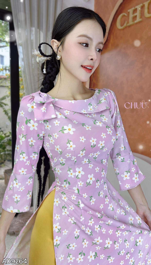 Áo Dài Hoa Nơ Vai Tay Xẻ AD9264 (áo lẻ)