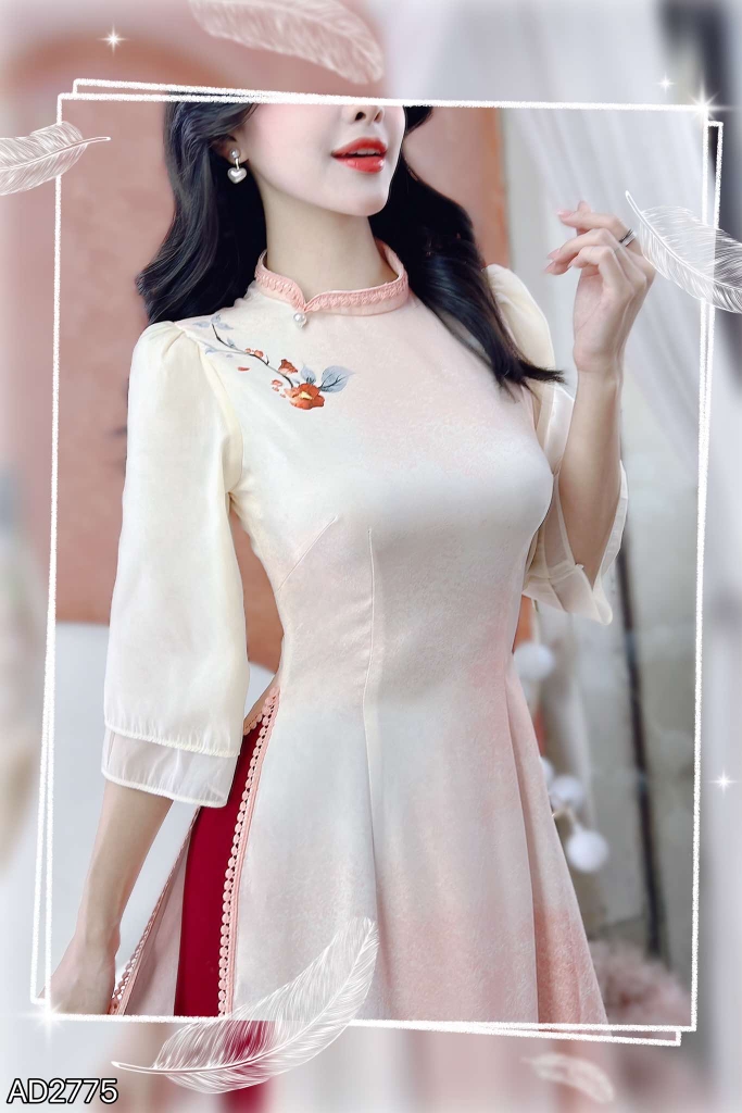 Áo Dài Viền Bi Ánh HÀo AD2775 (áo lẻ)