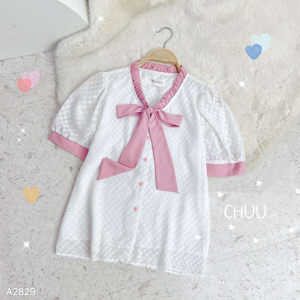 Áo Sơ Mi Nơ Cổ Nhún Rút A2829