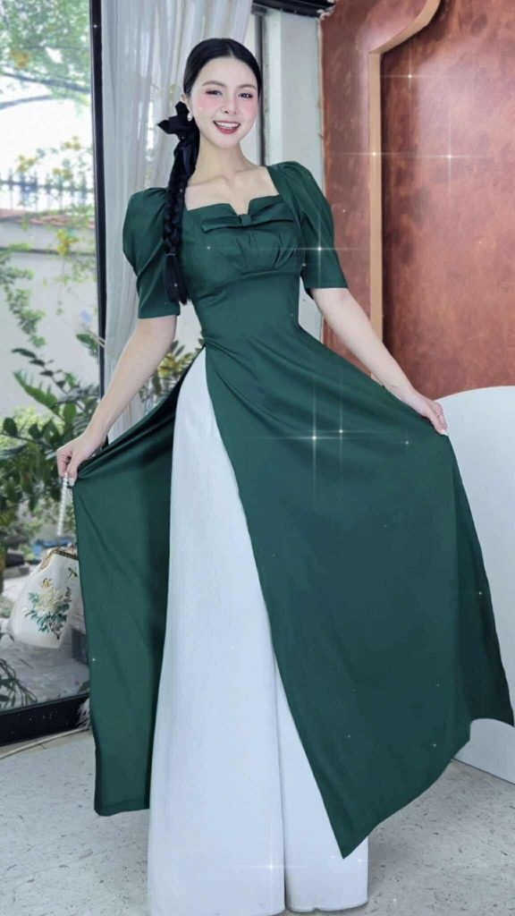Áo Dài Vân Gỗ Vai Nơ AD1459 (áo lẻ)