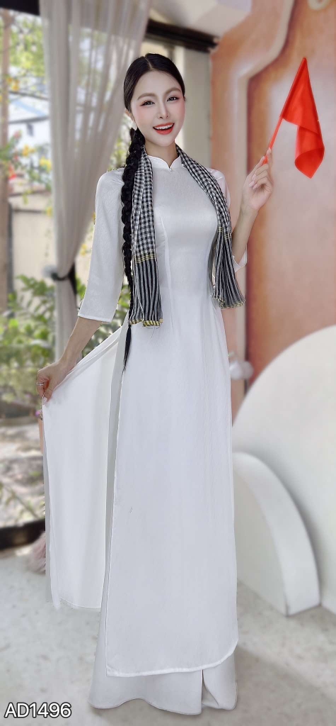 Áo Dài Vân Cá Raplan Tay A AD1496 (áo lẻ)