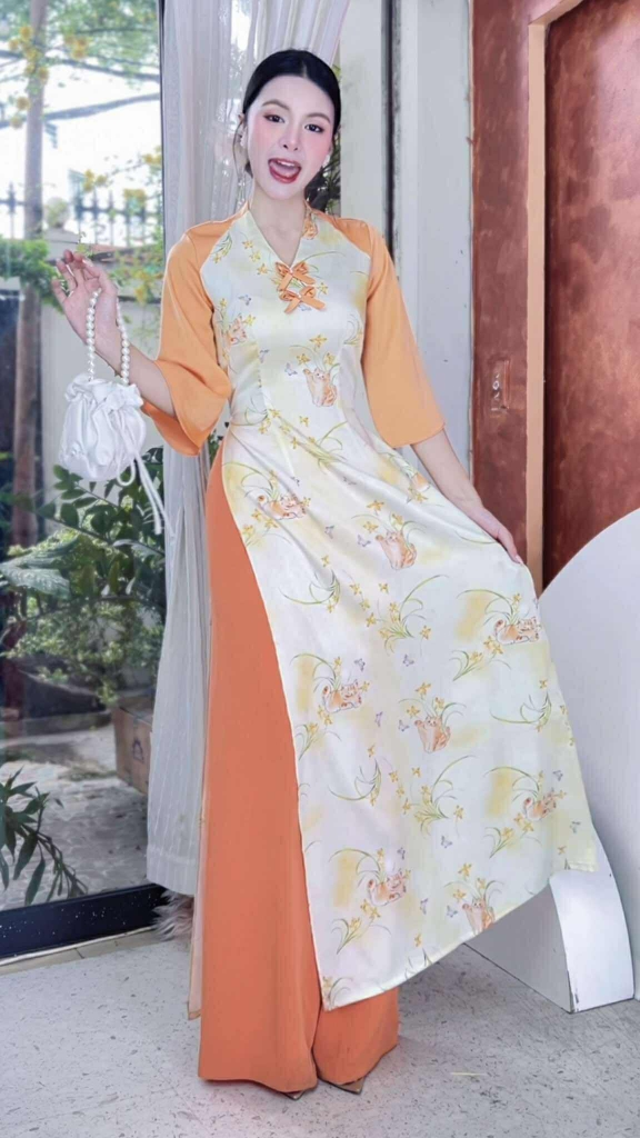 Áo Dài Nơ Xếp Ngọc AD2813 (áo lẻ)