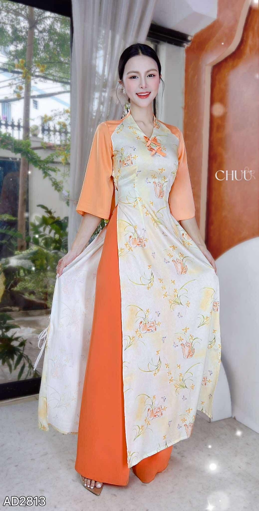 Áo Dài Nơ Xếp Ngọc AD2813 (áo lẻ)