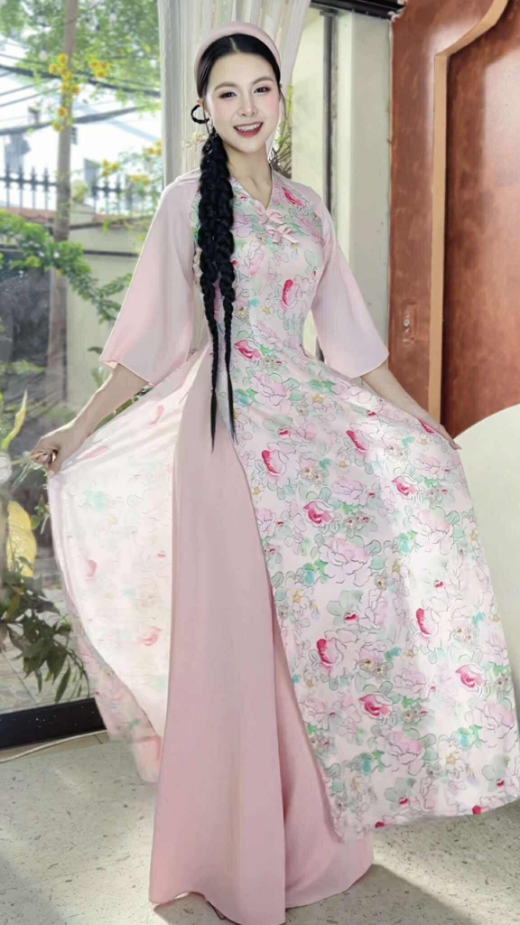 Áo Dài Nơ Xếp Ngọc AD2813 (áo lẻ)