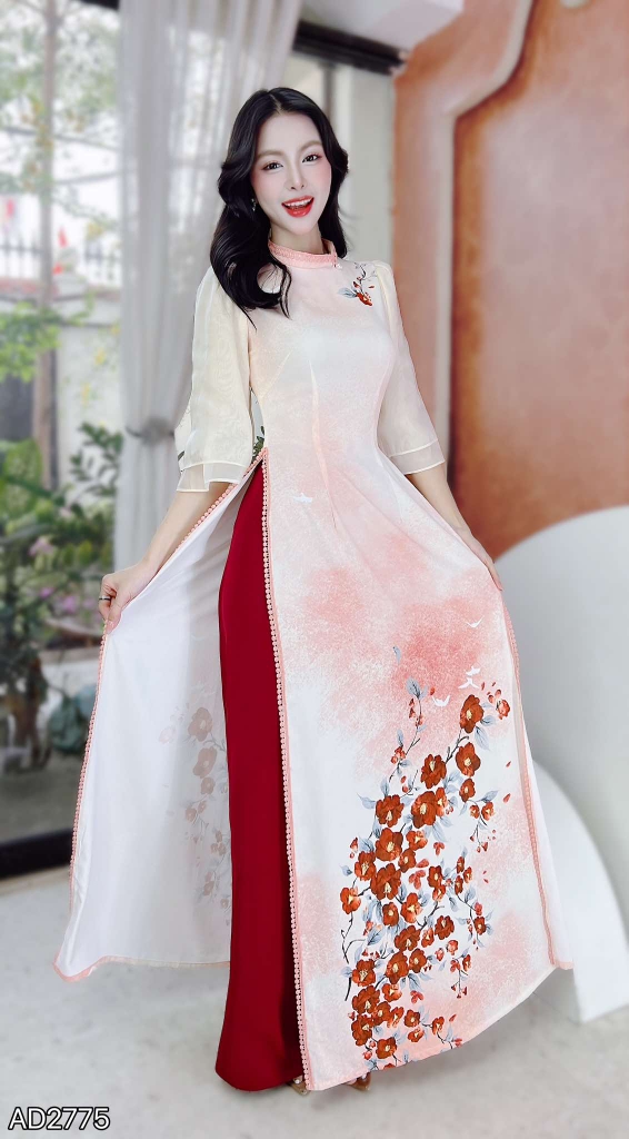 Áo Dài Viền Bi Ánh HÀo AD2775 (áo lẻ)