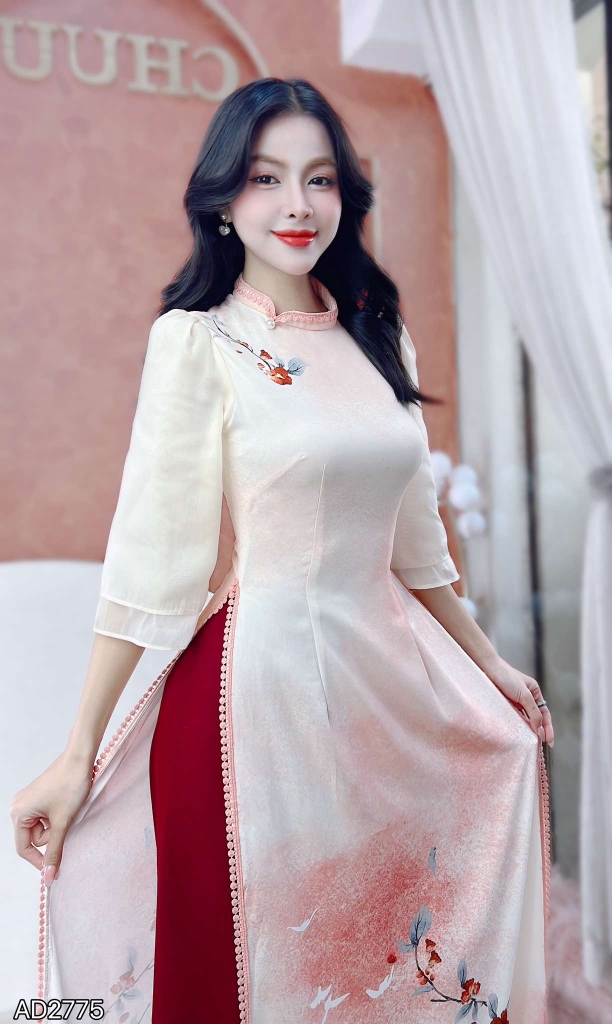 Áo Dài Viền Bi Ánh HÀo AD2775 (áo lẻ)
