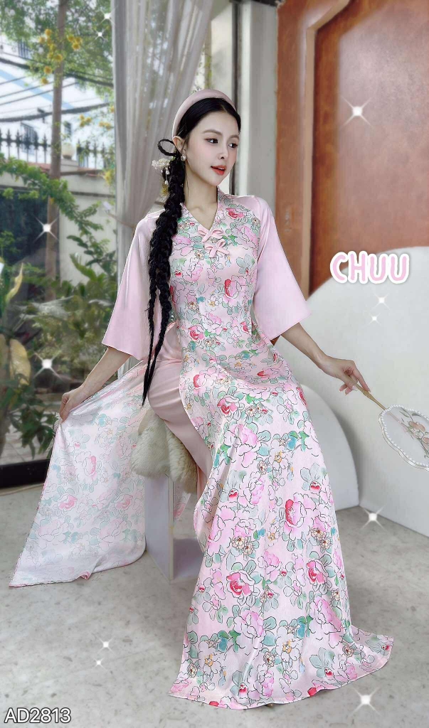Áo Dài Nơ Xếp Ngọc AD2813 (áo lẻ)