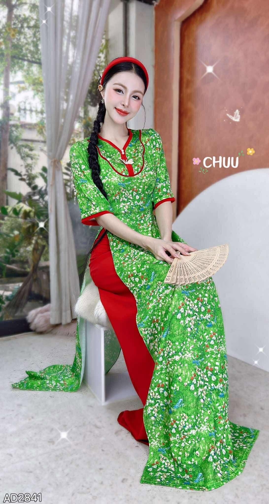 Áo Dài Bướm Trên Cành Hoa AD2841 (áo lẻ)