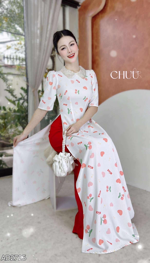 Áo Dài Cổ Hạt Min Châu AD2725 (áo lẻ)
