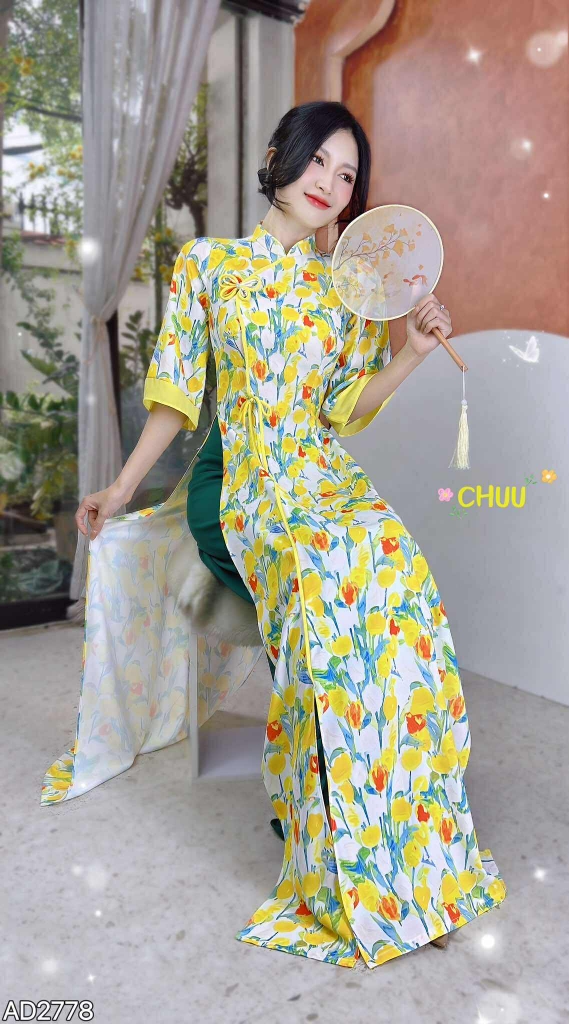 Áo Dài Bướm Vàng Mơ AD2778 (áo lẻ)