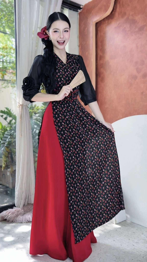 Áo Dài Eo Sa Tay Hoa AD2856 (áo lẻ)