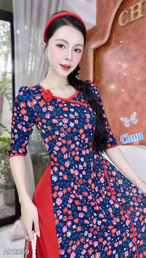 Áo Dài Cổ Vuông Mỹ Nữ+PK AD2859 (áo lẻ)