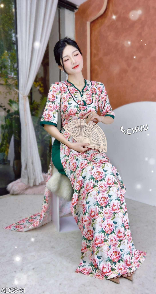 Áo Dài Bướm Trên Cành Hoa AD2841 (áo lẻ)