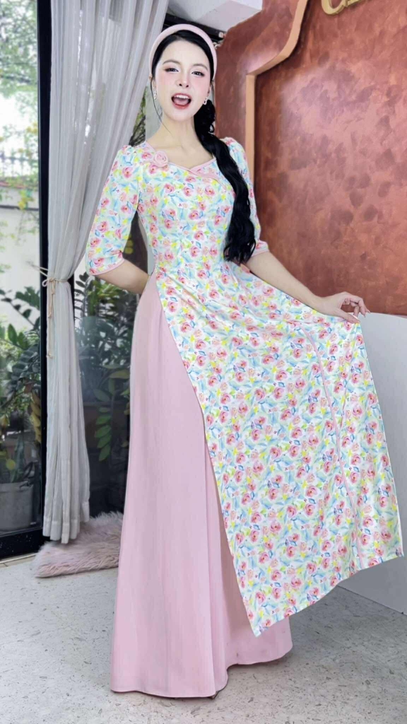 Áo Dài Cổ Vuông Mỹ Nữ+PK AD2859 (áo lẻ)