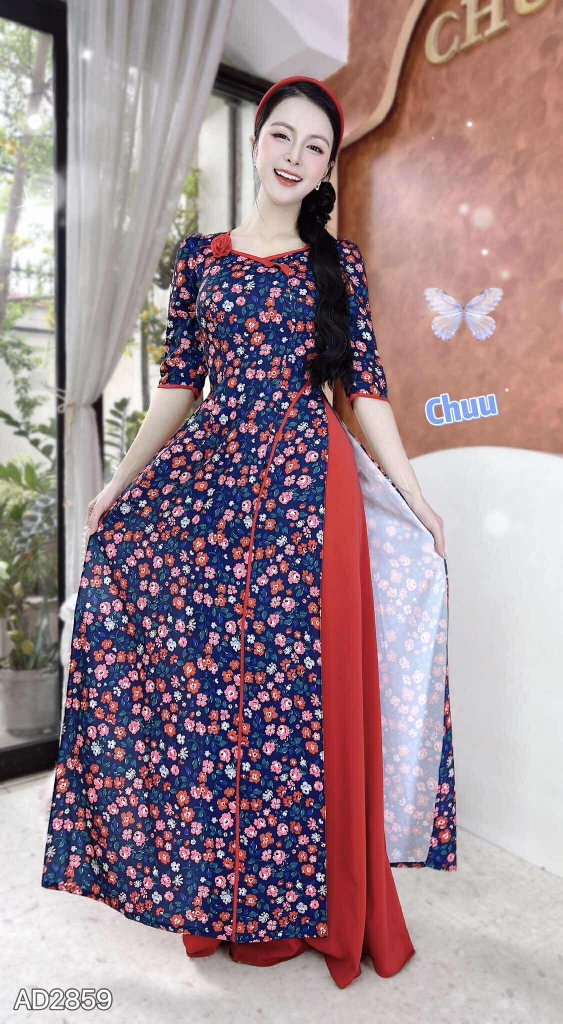 Áo Dài Cổ Vuông Mỹ Nữ+PK AD2859 (áo lẻ)