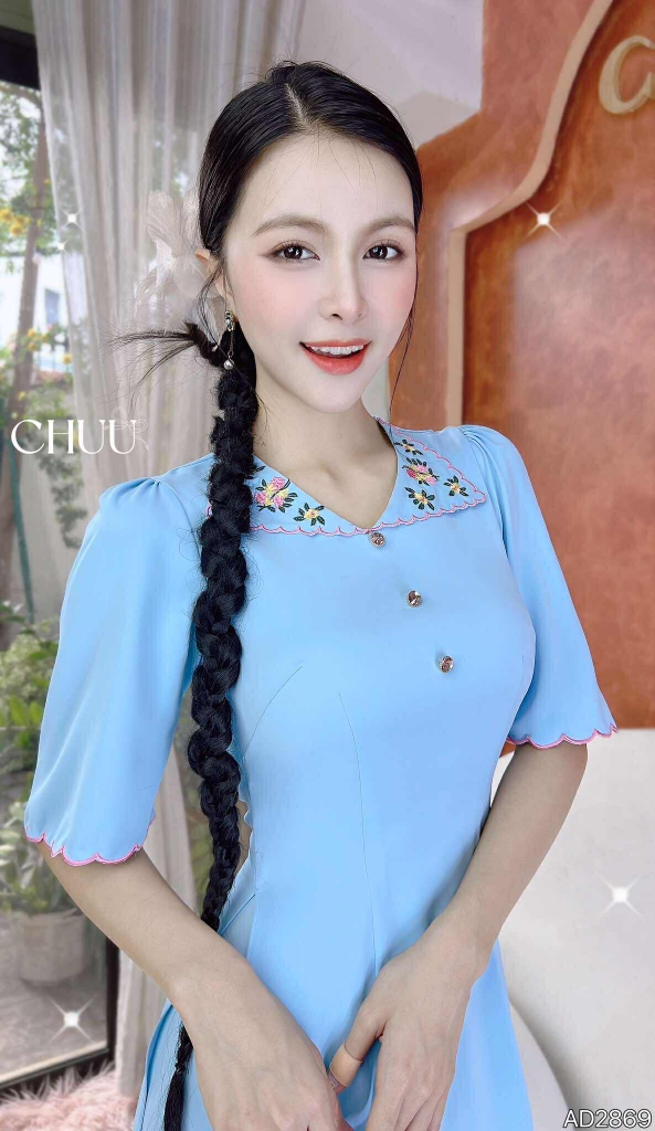 Áo Dài Bông Bụt Đỏ AD2869 (áo lẻ)