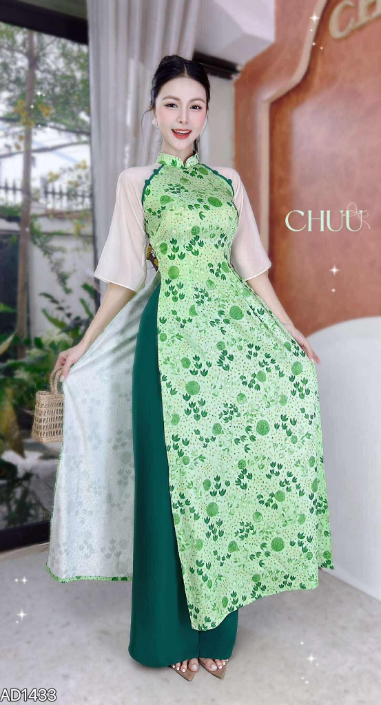 Áo Dài Vân Cá Nút Bọc AD1433 (áo lẻ)