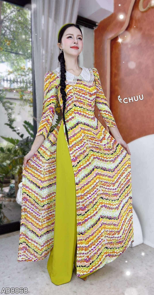 Áo Dài Cổ Thêu 5 cánh AD8068 (áo lẻ)