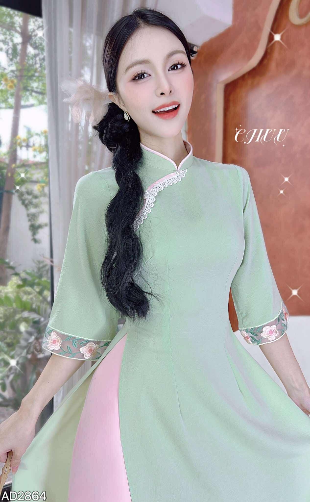Áo Dài Tay Thêu Dây Leo AD2864 (áo lẻ)