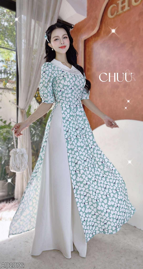 Áo Dài Ren Tuyết Bi+PK AD2876 (áo lẻ)
