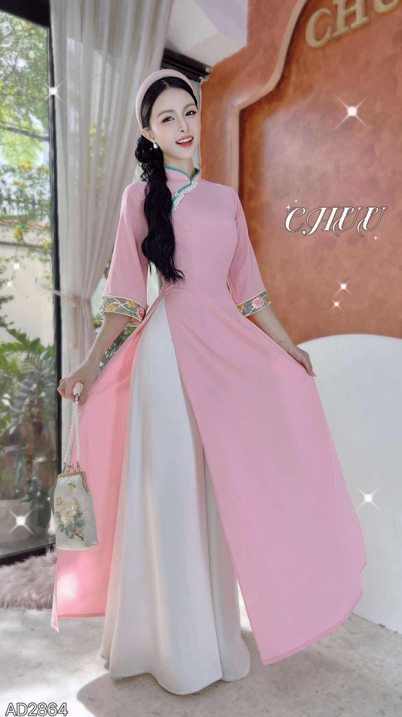 Áo Dài Tay Thêu Dây Leo AD2864 (áo lẻ)