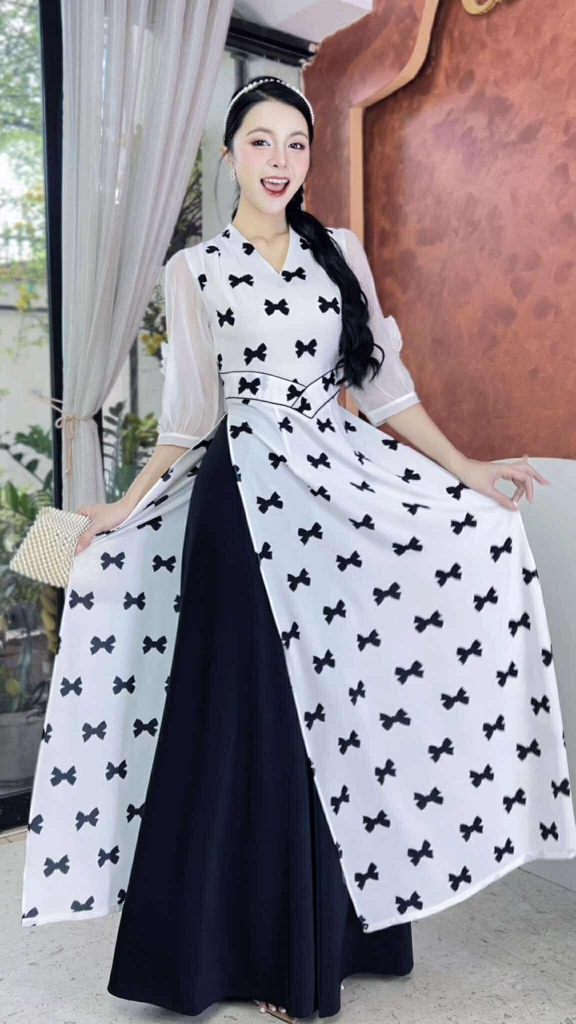 Áo Dài Eo Sa Tay Hoa AD2856 (áo lẻ)