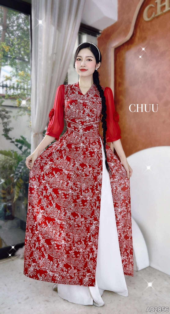 Áo Dài Eo Sa Tay Hoa AD2856 (áo lẻ)