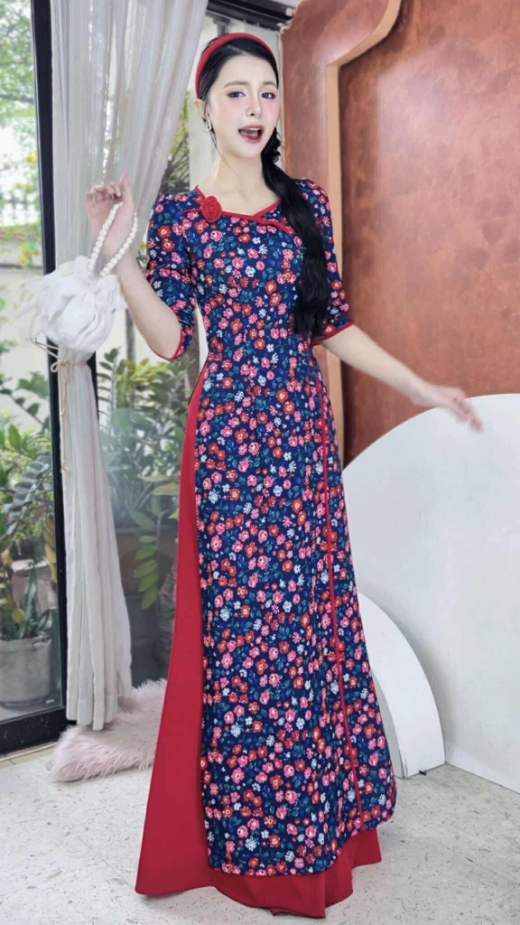 Áo Dài Cổ Vuông Mỹ Nữ+PK AD2859 (áo lẻ)