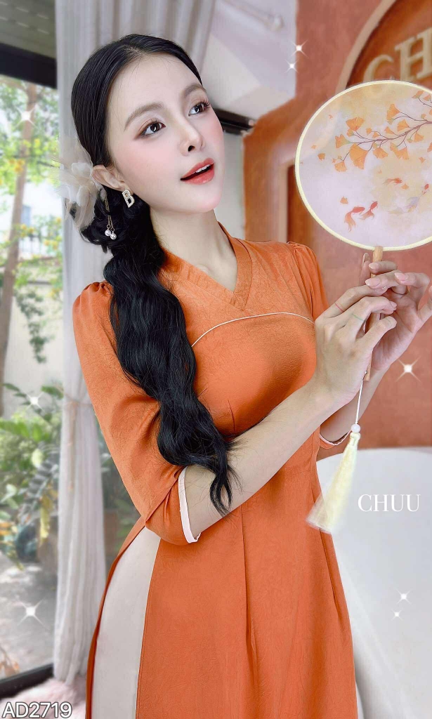 Áo Dài Cổ V Nữ Hoàng AD2719 (áo lẻ)