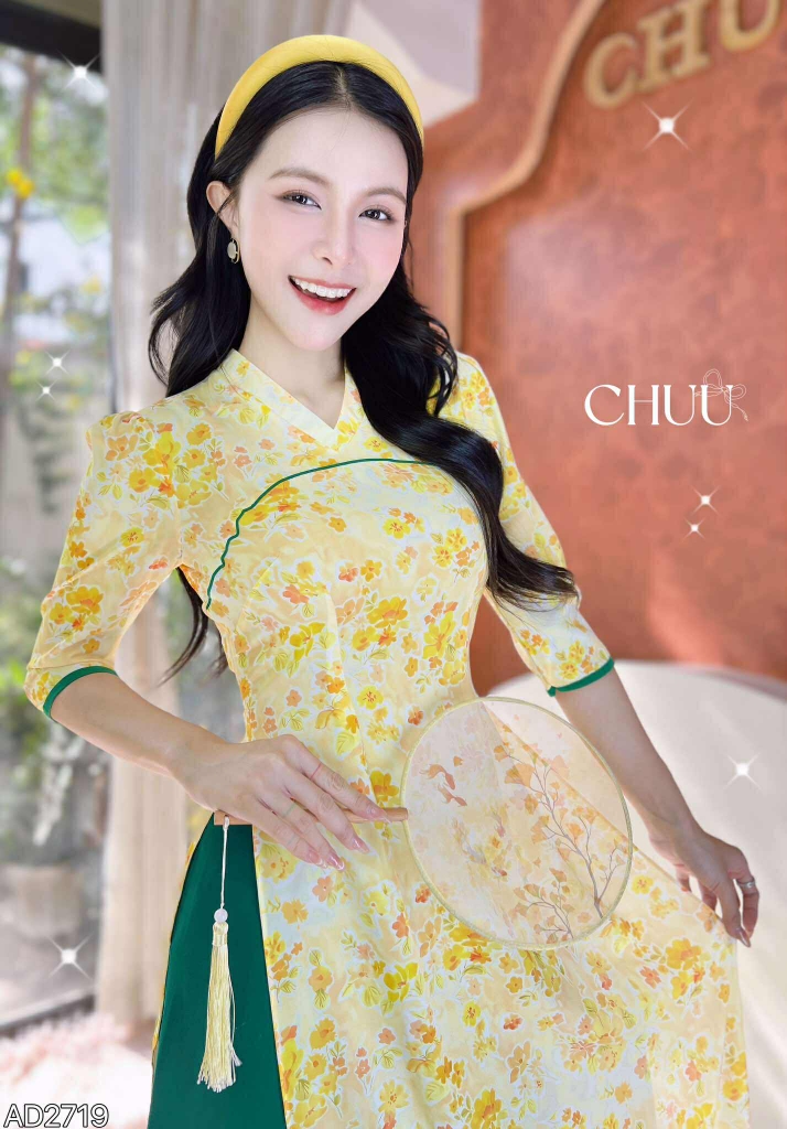 Áo Dài Cổ V Nữ Hoàng AD2719 (áo lẻ)