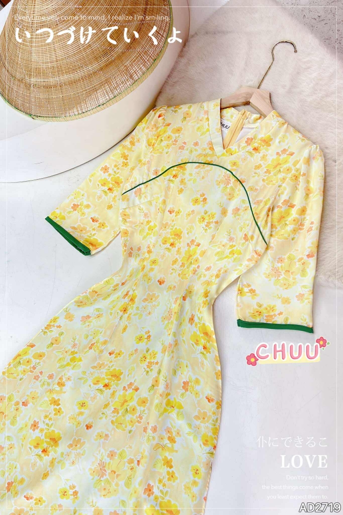 Áo Dài Cổ V Nữ Hoàng AD2719 (áo lẻ)