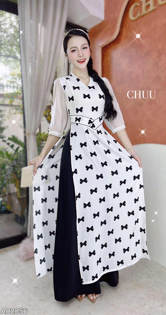 Áo Dài Eo Sa Tay Hoa AD2856 (áo lẻ)