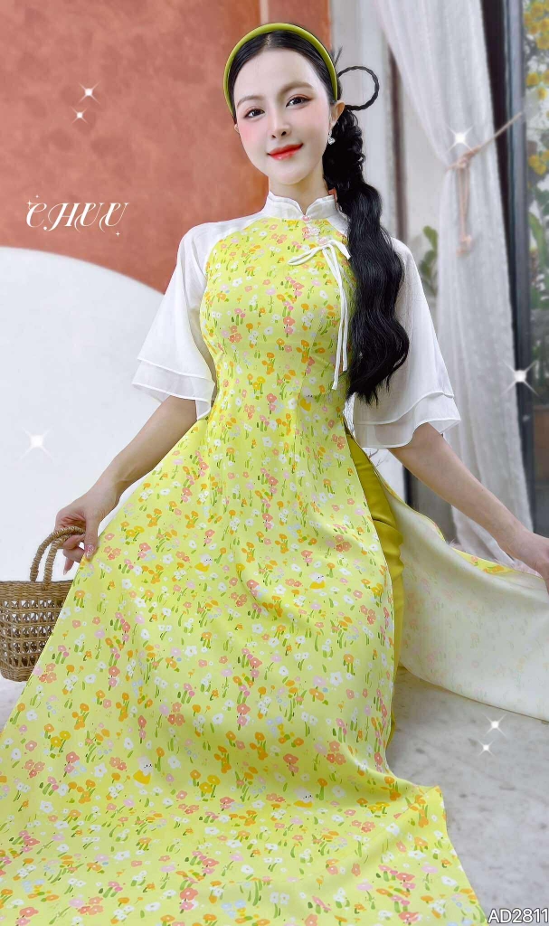 Áo Dài Sen Đá Cổ Đôi AD2811 (áo lẻ)