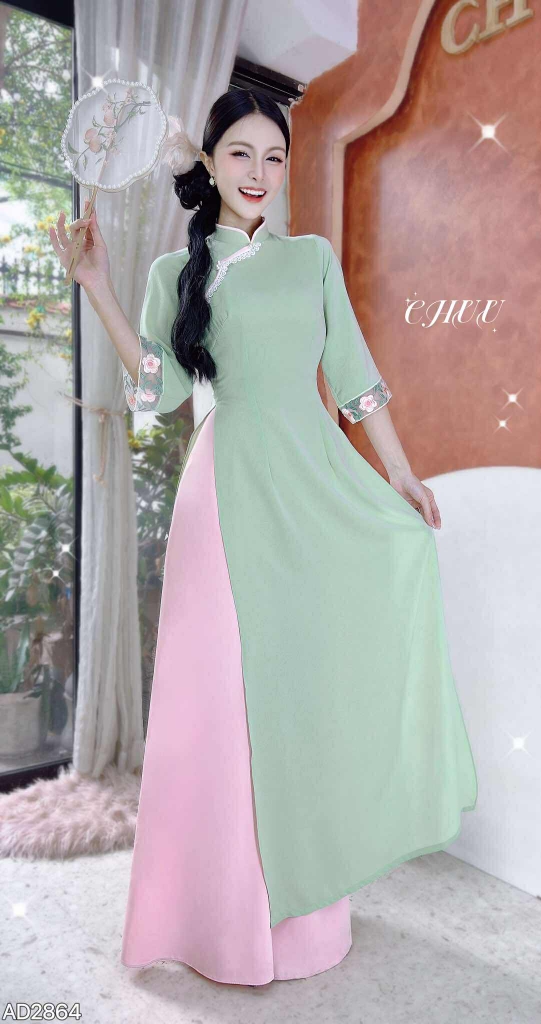Áo Dài Tay Thêu Dây Leo AD2864 (áo lẻ)