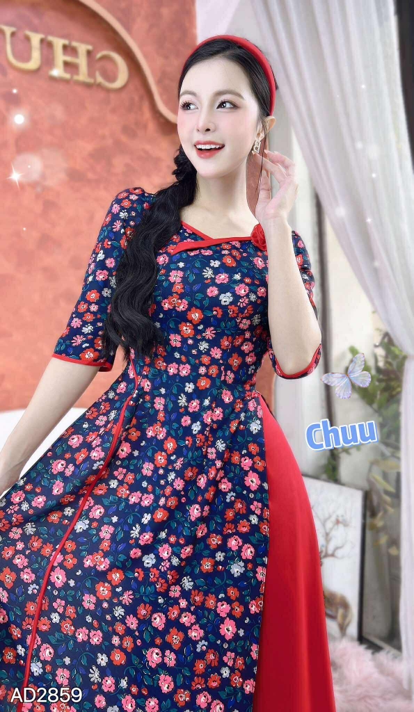 Áo Dài Cổ Vuông Mỹ Nữ+PK AD2859 (áo lẻ)