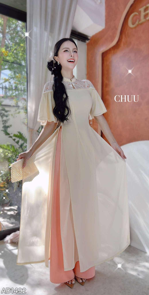 Áo Dài 4T Lá Thêu AD1492 (áo lẻ)