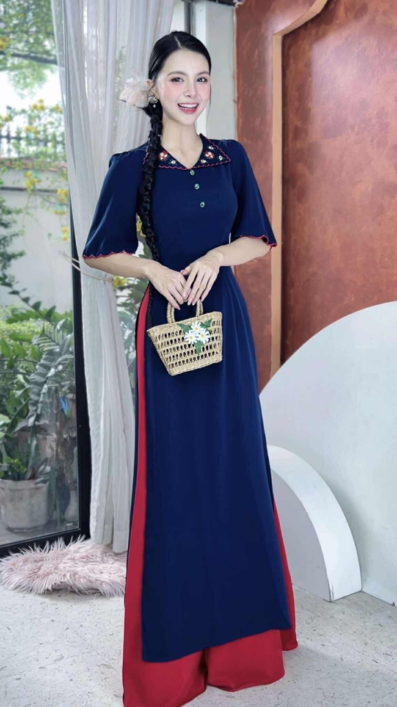 Áo Dài Bông Bụt Đỏ AD2869