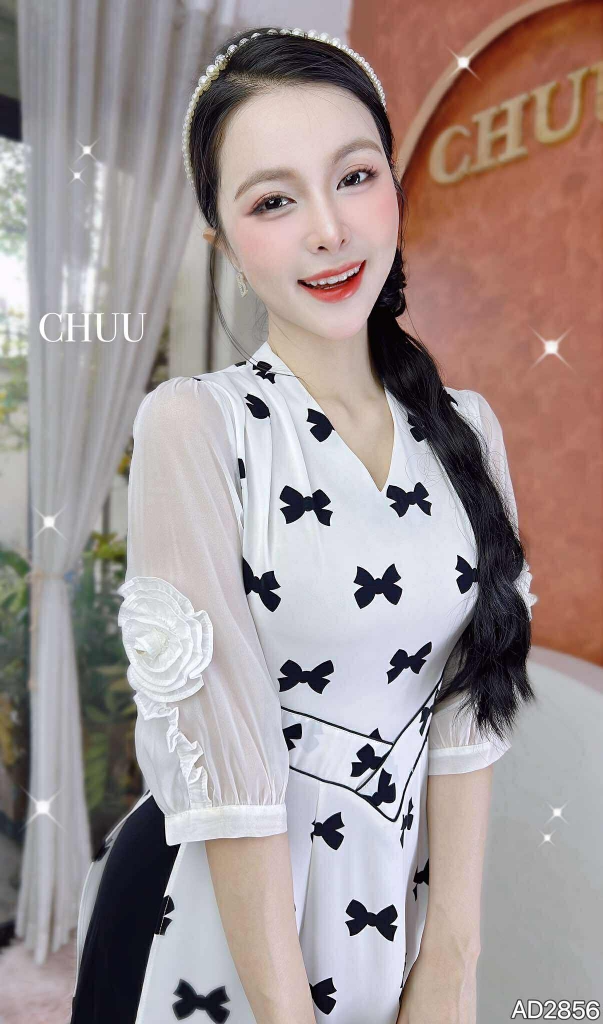 Áo Dài Eo Sa Tay Hoa AD2856 (áo lẻ)