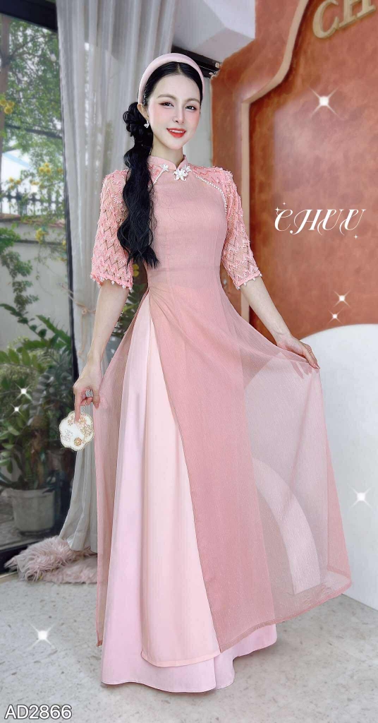 ÁO Dài 4T Đuôi Công Tượng AD2866 (áo lẻ)