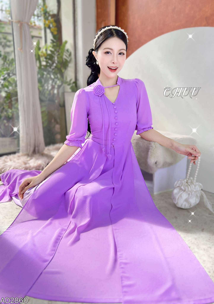 Áo Dài 4T Hoa Hồng Xoay+PK AD2860 (áo lẻ)